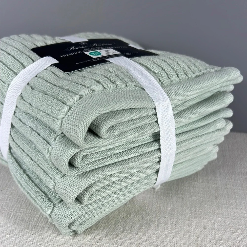 Brooks Brothers Green Turkish Washcloth Set 100% Cotton Luxury Soft 5 Pc NEW